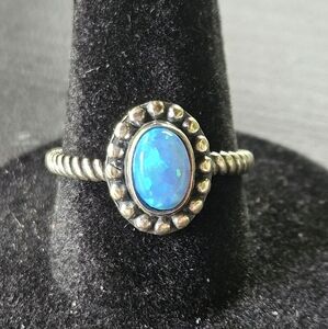 45. 925 Sterling Silver Ring, Blue Opal,  Sz 7